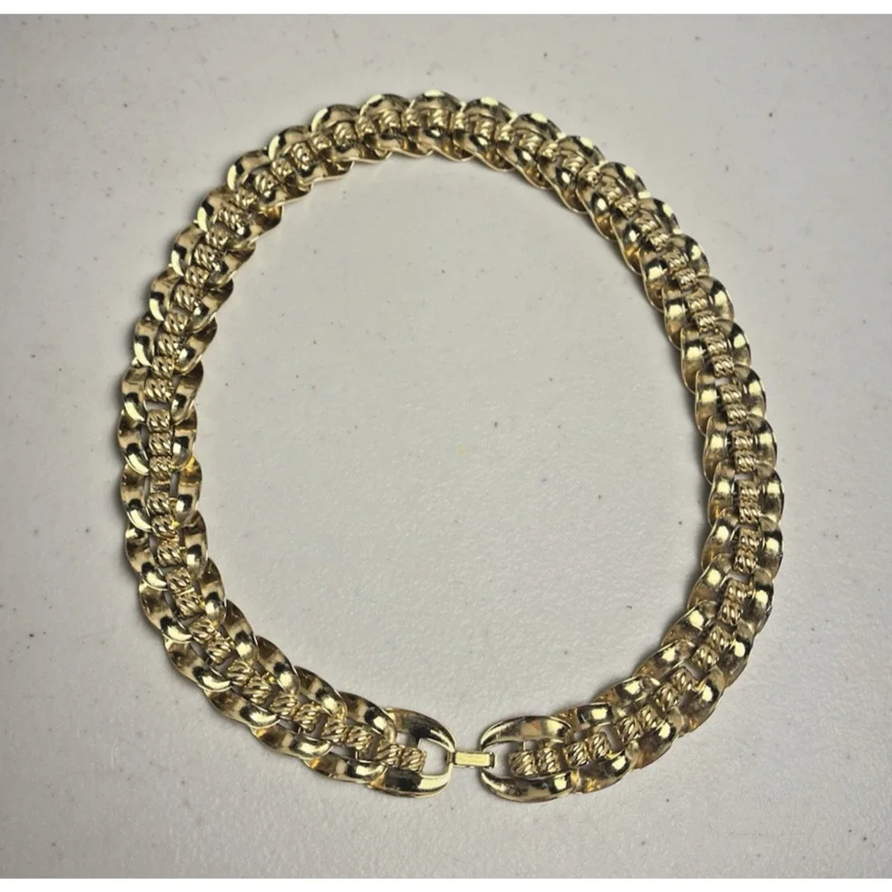 Vintage Napier 80s Chunky Gold Tone Set Link Chain Necklace Bracelet & Earrings